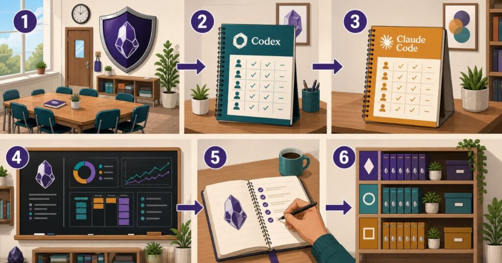 ObsidianでAIの引き継ぎを整理する6つの仕組みのイメージ