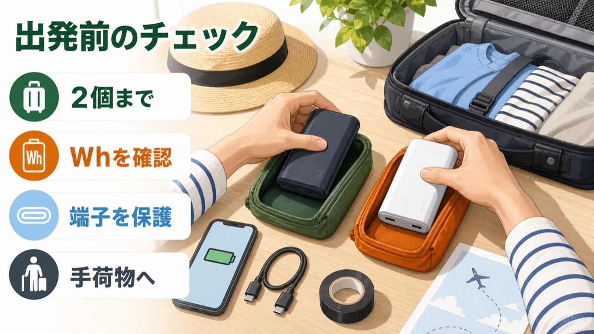 飛行機へ持ち込む前のモバイルバッテリーチェックリスト